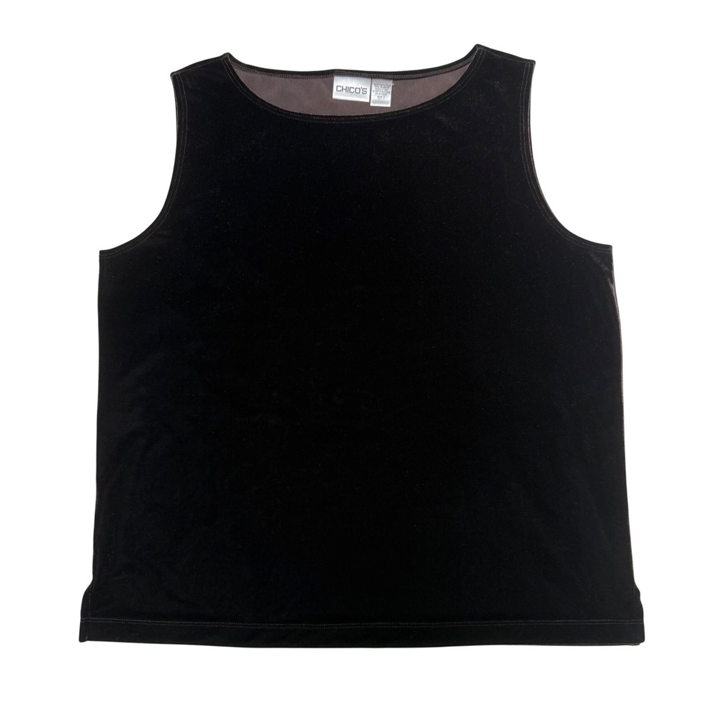 Chicos Velvet Tank Top Dark Brown Sleeveless Side Slit Stretch Size 3 XL